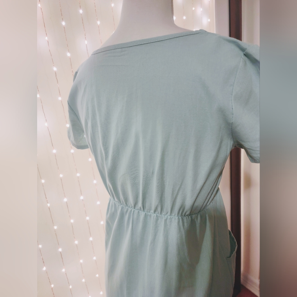 NWOT Light Blue-Mint Button Down Dress, Pockets - Picture 7 of 9